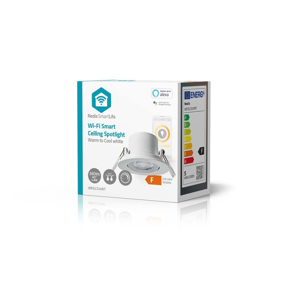Nedis SmartLife Ceiling Light | Wi-Fi | Warm to Cool White | Round | Diameter: 52 mm | 68 - 74 mm | 360 lm | 2700 - 6500 K | IP20 | Energy class: F | Android™ / IOS