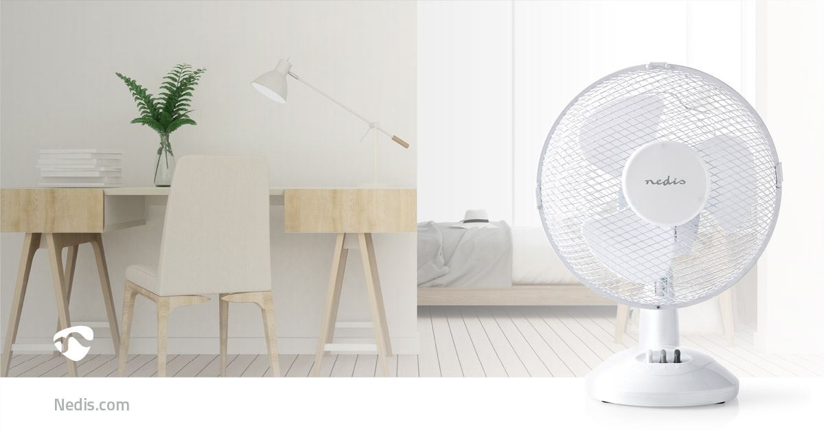 Nedis Table Fan | Mains Powered | Diameter: 230 mm | 22 W | Oscillation | 2-Speed | White