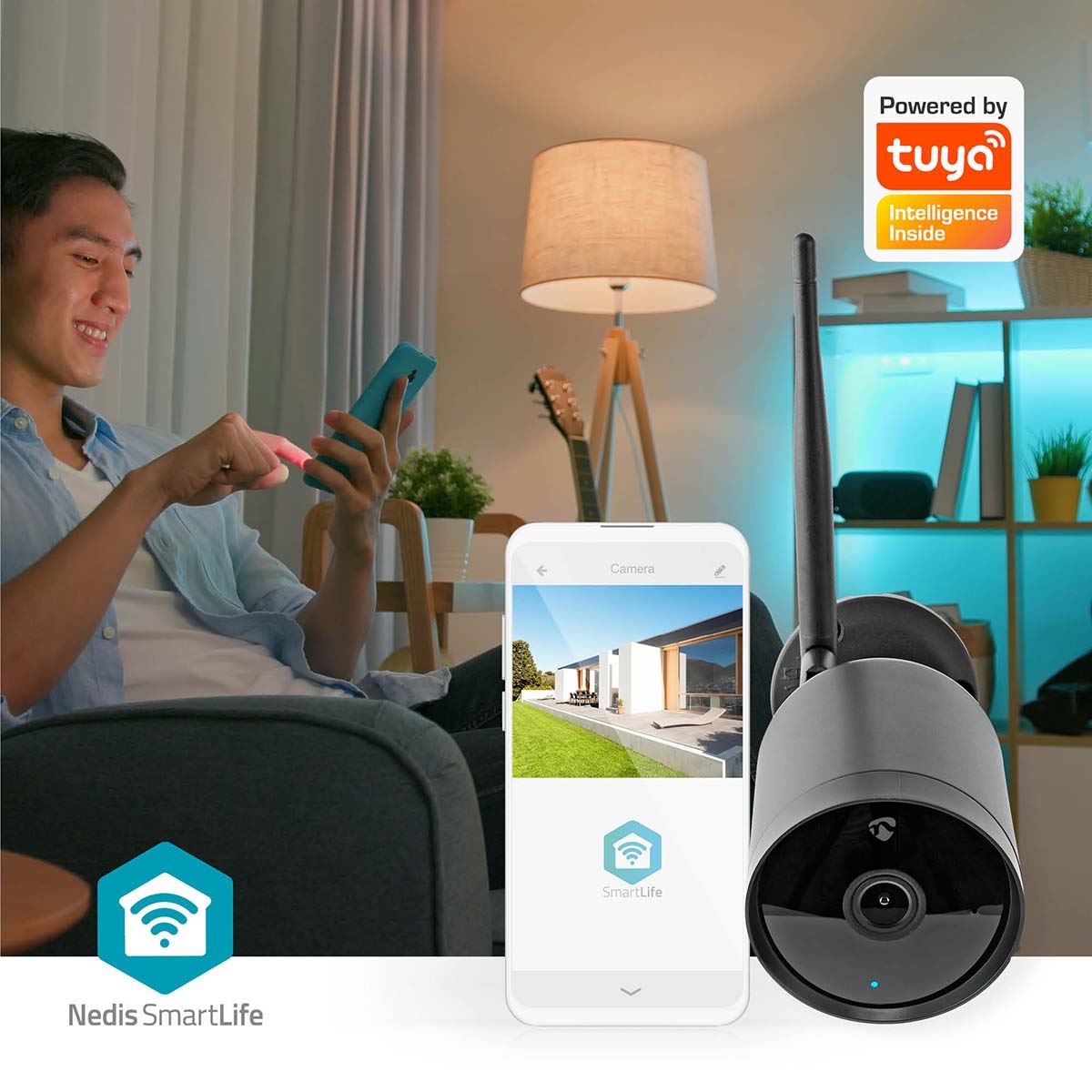 Nedis SmartLife Outdoor Camera | Wi-Fi | Full HD 1080p | IP65 | Cloud Storage (optional) / microSD (not included) | 12 V DC | With motion sensor | Night vision | Black