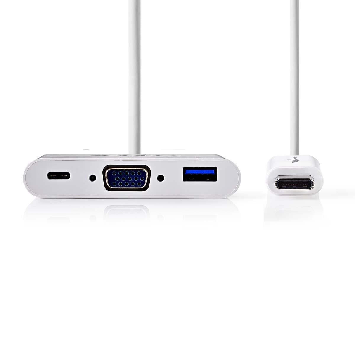 Nedis USB Multi-Port Adapter | USB 3.1 | USB-C™ Male | USB-A Female / USB-C™ Female / VGA Female | 5 Gbps | 0.20 m | Round | Nickel Plated | PVC | White | Blister