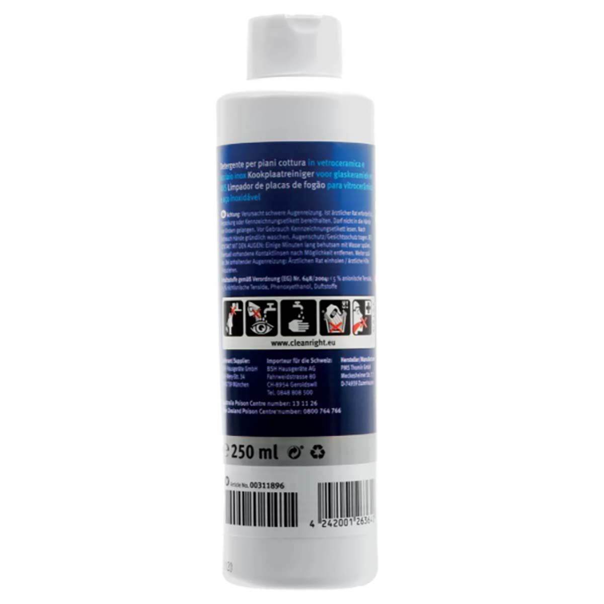 Bosch Glass ceramic cleaner for ceramic, induction and stainless steel hobs - 250 ml