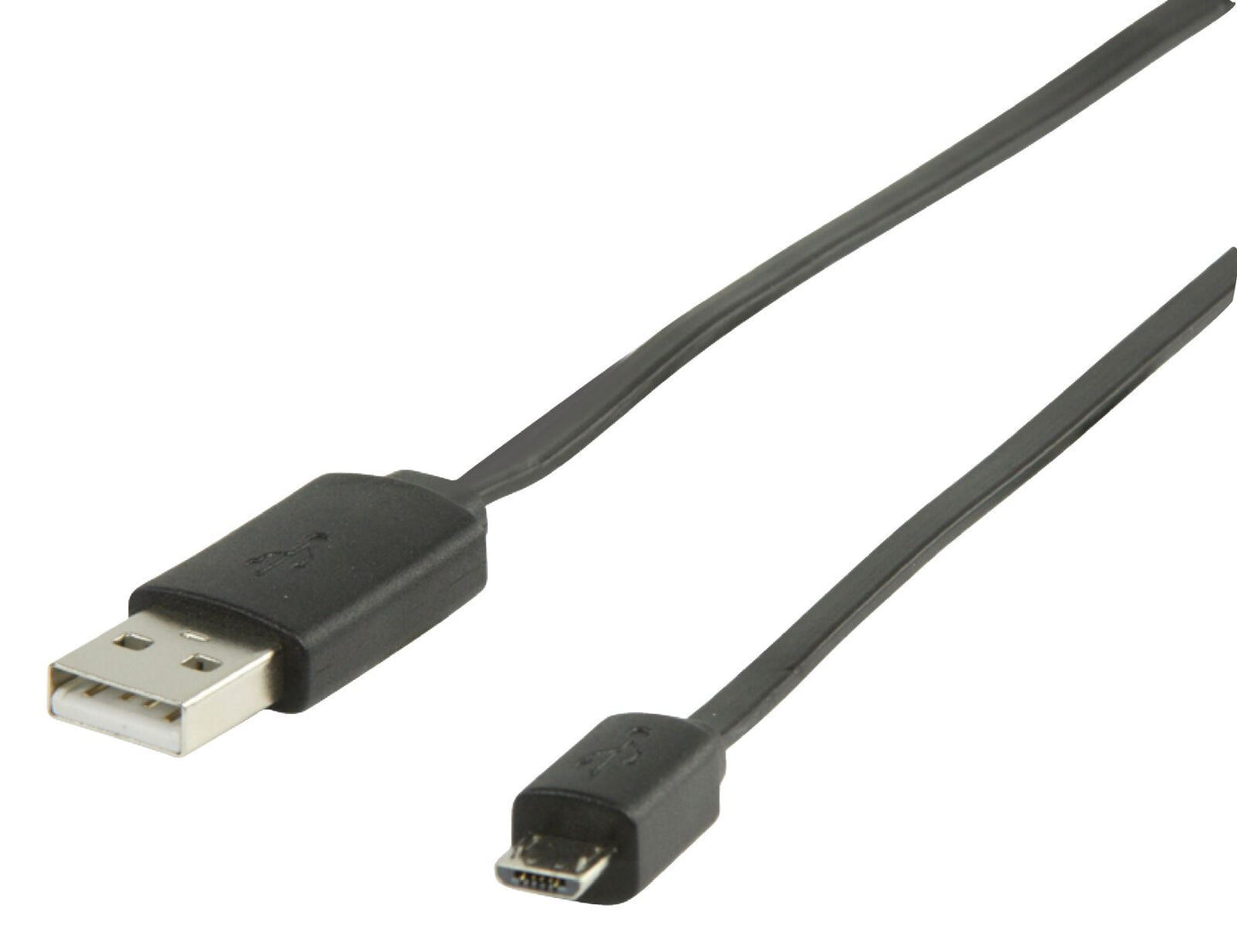 Nedis USB Cable | USB 2.0 | USB-A Male | USB Micro-B Male | 480 Mbps | Nickel Plated | 1.00 m | Flat | PVC | Black | Envelope