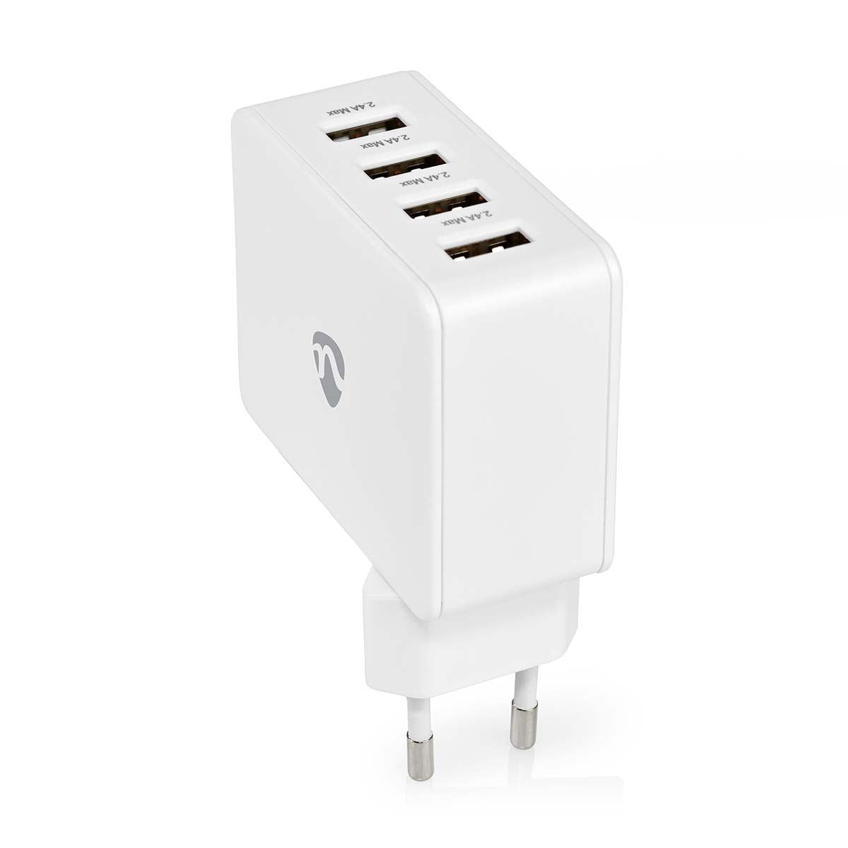 Nedis Wall Charger | 24 W | Quick charge feature | 4x 2.4 A | Number of outputs: 4 | 4x USB-A | No Cable Included | Single Voltage Output | White