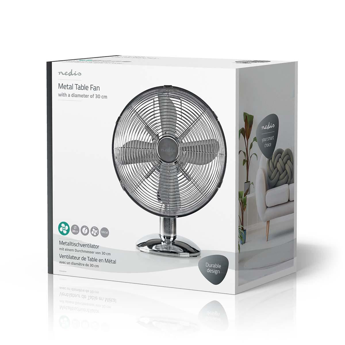 Nedis Table Fan | Mains Powered | Diameter: 300 mm | 35 W | Oscillation | 3-Speed | Chrome