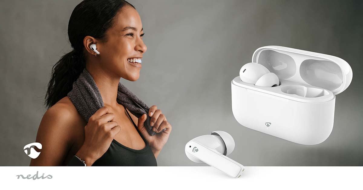 Nedis Fully Wireless Earphones | Bluetooth® | Battery play time: 24 hrs | Touch Control | Charging case | Wireless charging case | Built-in microphone | Voice control support | Noise canceling | IPX4 | White