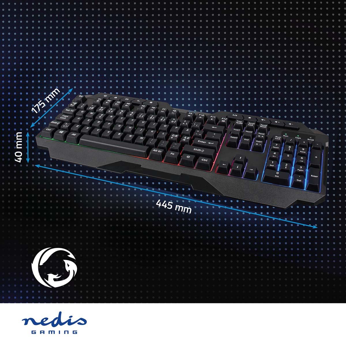 Nedis Wired Gaming Keyboard | USB Type-A | Membrane Keys | LED | QWERTY | US Layout | USB Powered | Power cable length: 1.30 m | Multimedia