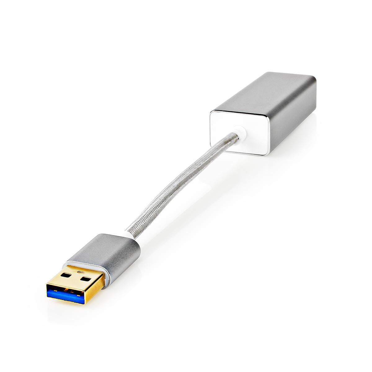 Nedis USB Network Adapter | USB 3.2 Gen 1 | 1 Gbps | USB-A Male | RJ45 Female | 0.20 m | Round | Gold Plated | Bare Copper | Silver | Cover Window Box
