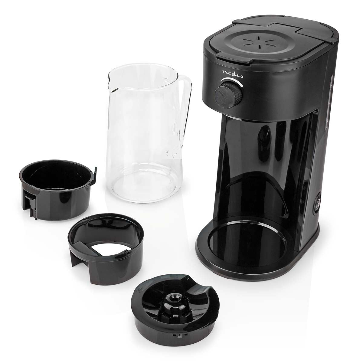 Nedis Ice Tea and Iced Coffee Maker - Hot & Cold Brewing with 2.5L Pitcher, 700W Power, Adjustable Strength Dial, Pod-Free Brewing, Dishwasher-Safe, Black