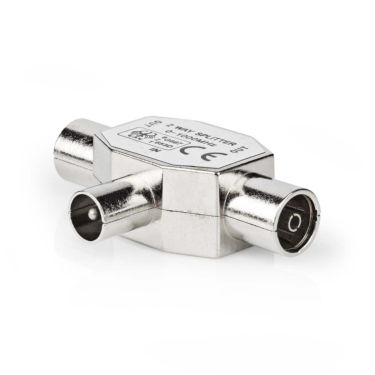 Nedis Satellite & Antenna Adapter | IEC (Coax) Male | 2x Coax Female | Nickel Plated | 75 Ohm | T-Splitter | Metal | Silver | 1 pcs | Box