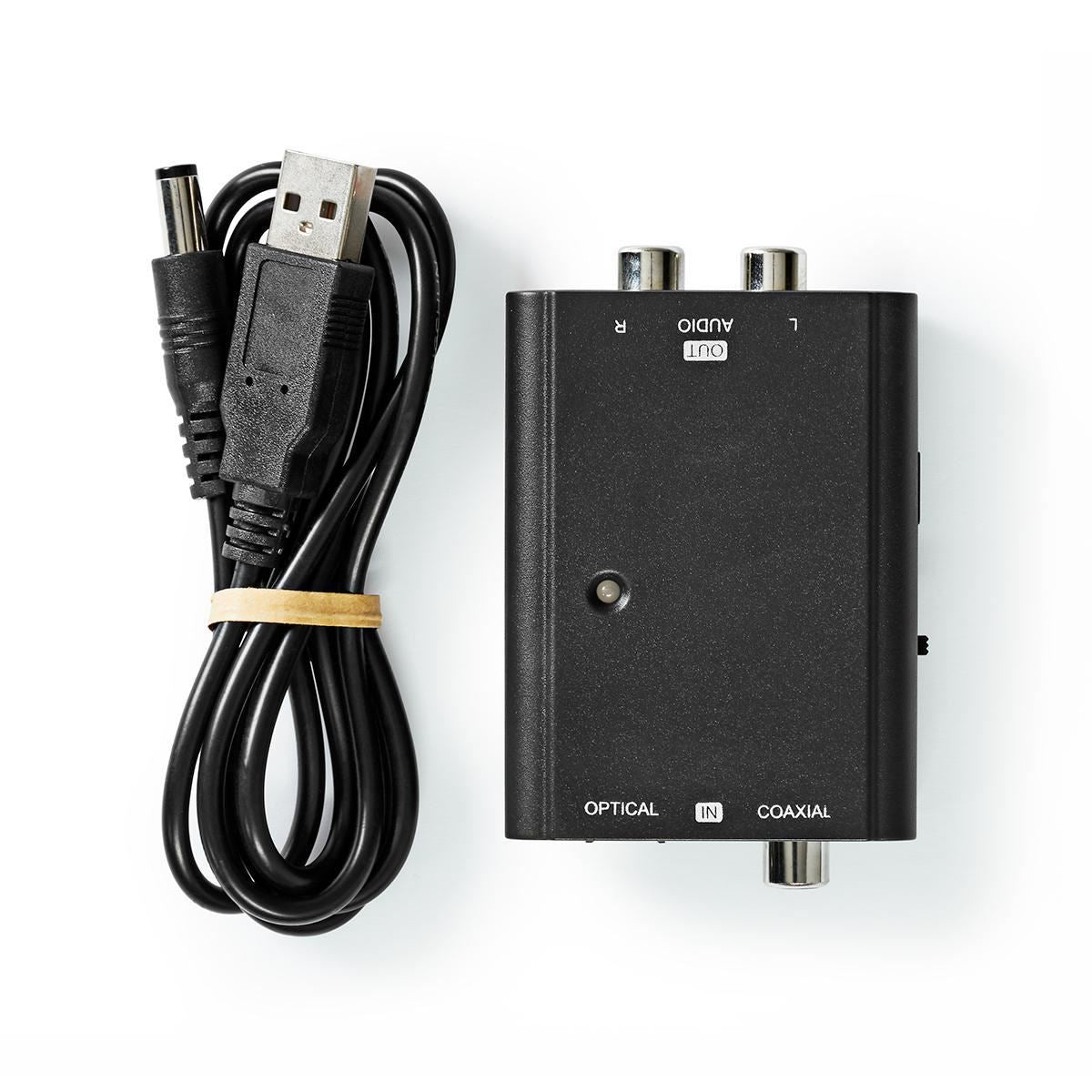 Nedis Digital Audio Converter | 2-way | Connection input: 1x S/PDIF (RCA) Female / 1x TosLink Female | Connection output: 2x RCA Male | ARC | Manual | Black