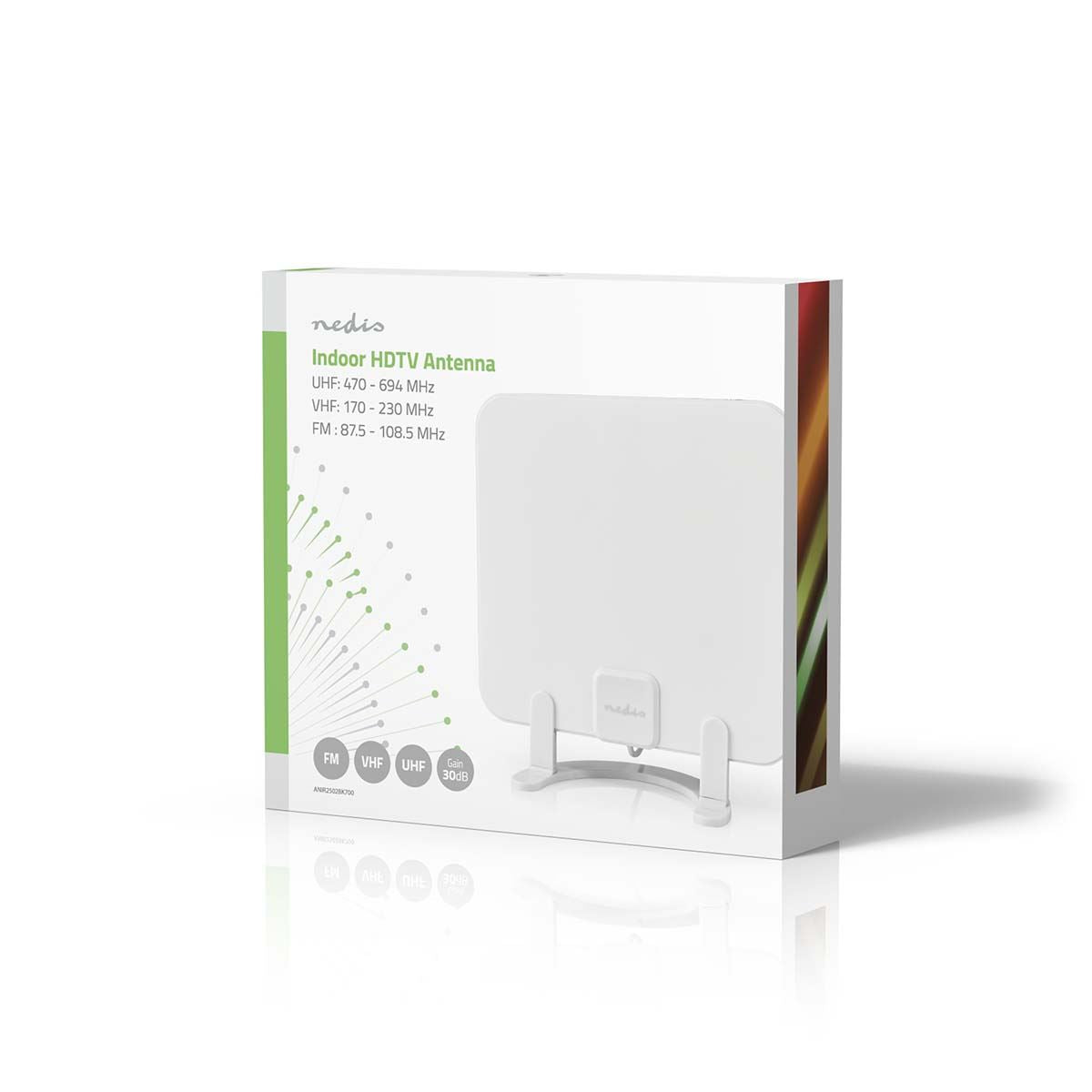 Nedis Indoor HDTV Antenna | Active | FM / UHF / VHF | Reception range: 0-25 km | LTE700 | Gain: 30 dB | ABS | White