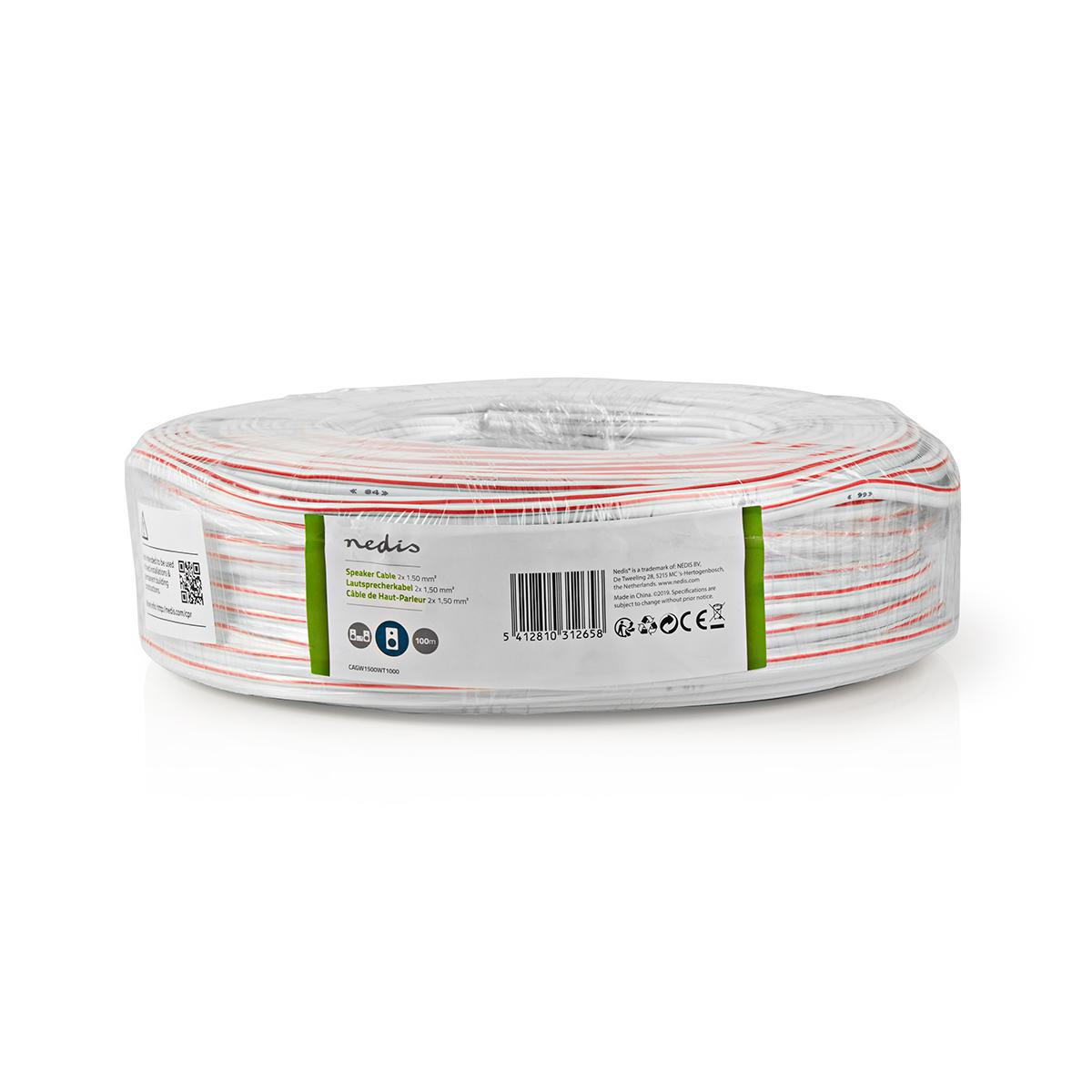 Nedis Speaker Cable | 2 x 1.50 mm² | CCA | 100.0 m | Round | PVC | White | Wrap