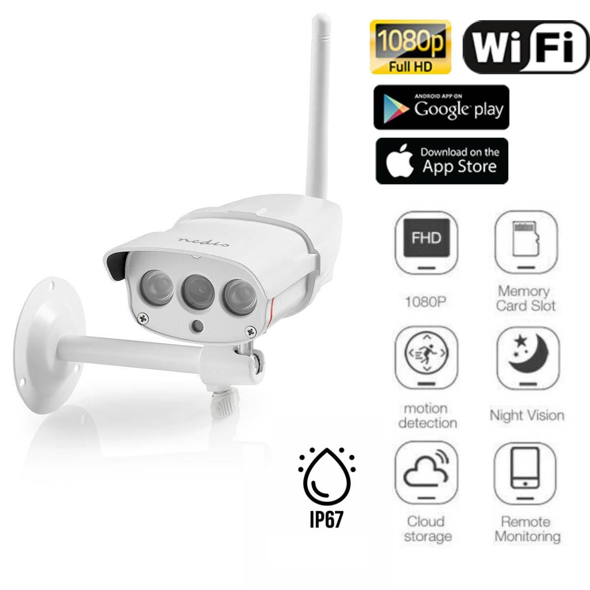 Nedis SmartLife Outdoor Camera | Wi-Fi | Full HD 1080p | IP67 | Cloud Storage (optional) / microSD (not included) | 12 V DC | With motion sensor | Night vision | White