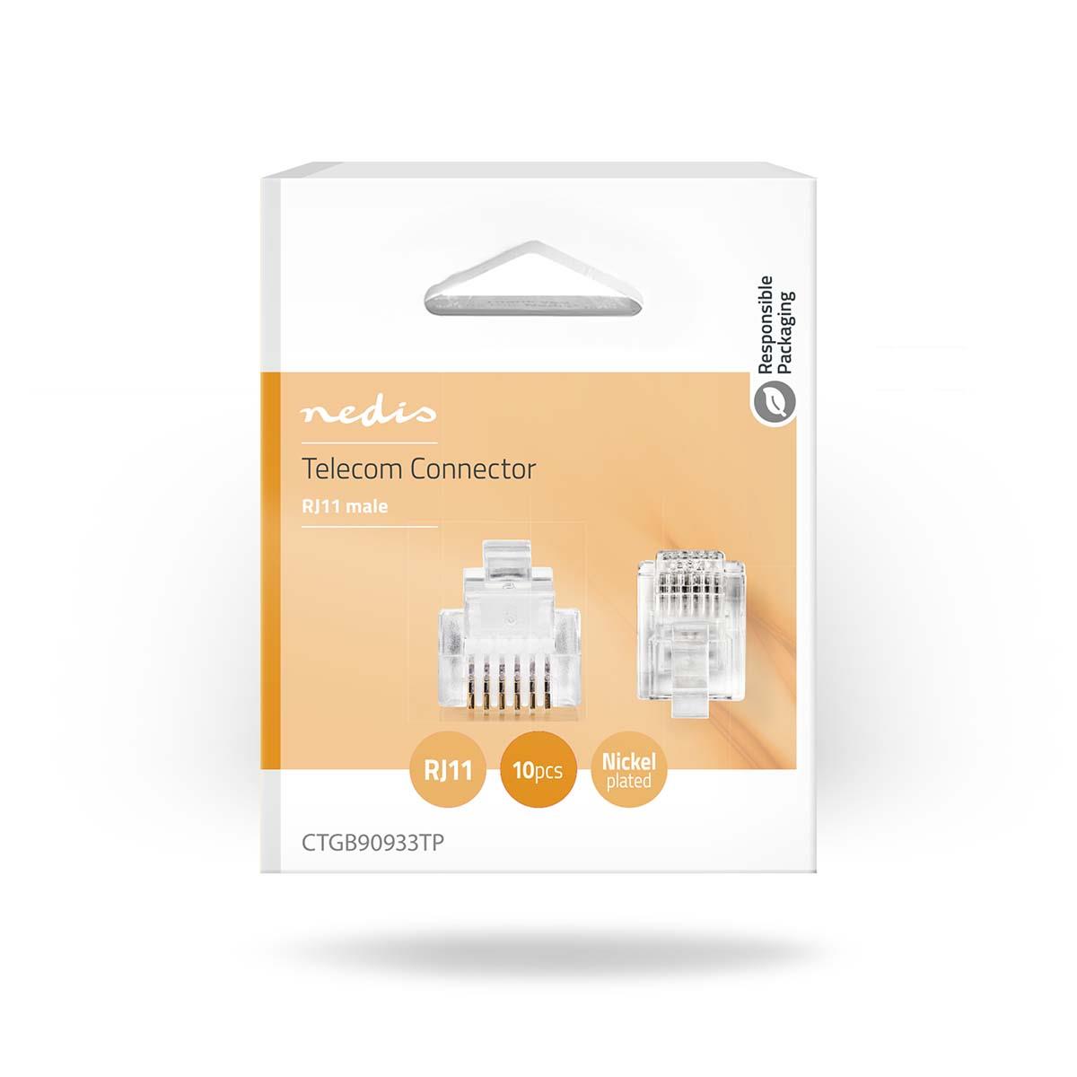 Nedis CTGB90933TP | Telecom Connector | Connector type: RJ12 | Straight | Plating: Gold Plated | PVC | Transparent
