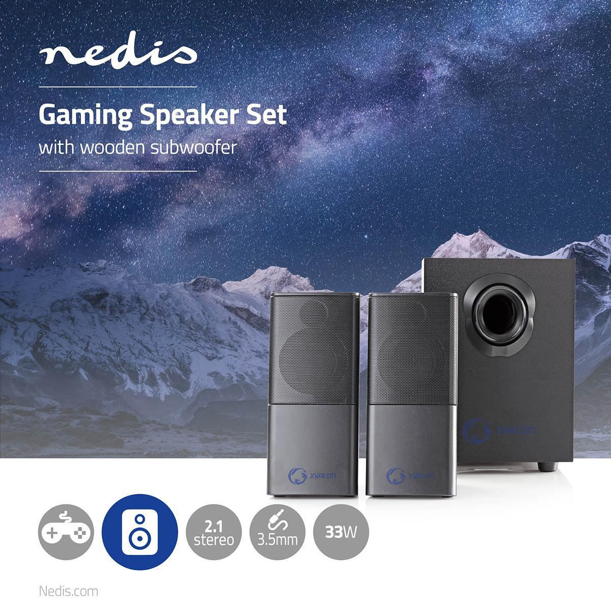 Nedis Gaming Speaker | Speaker channels: 2.1 | USB Powered | 3.5 mm Male | 30 W | Without Lighting | Volume control