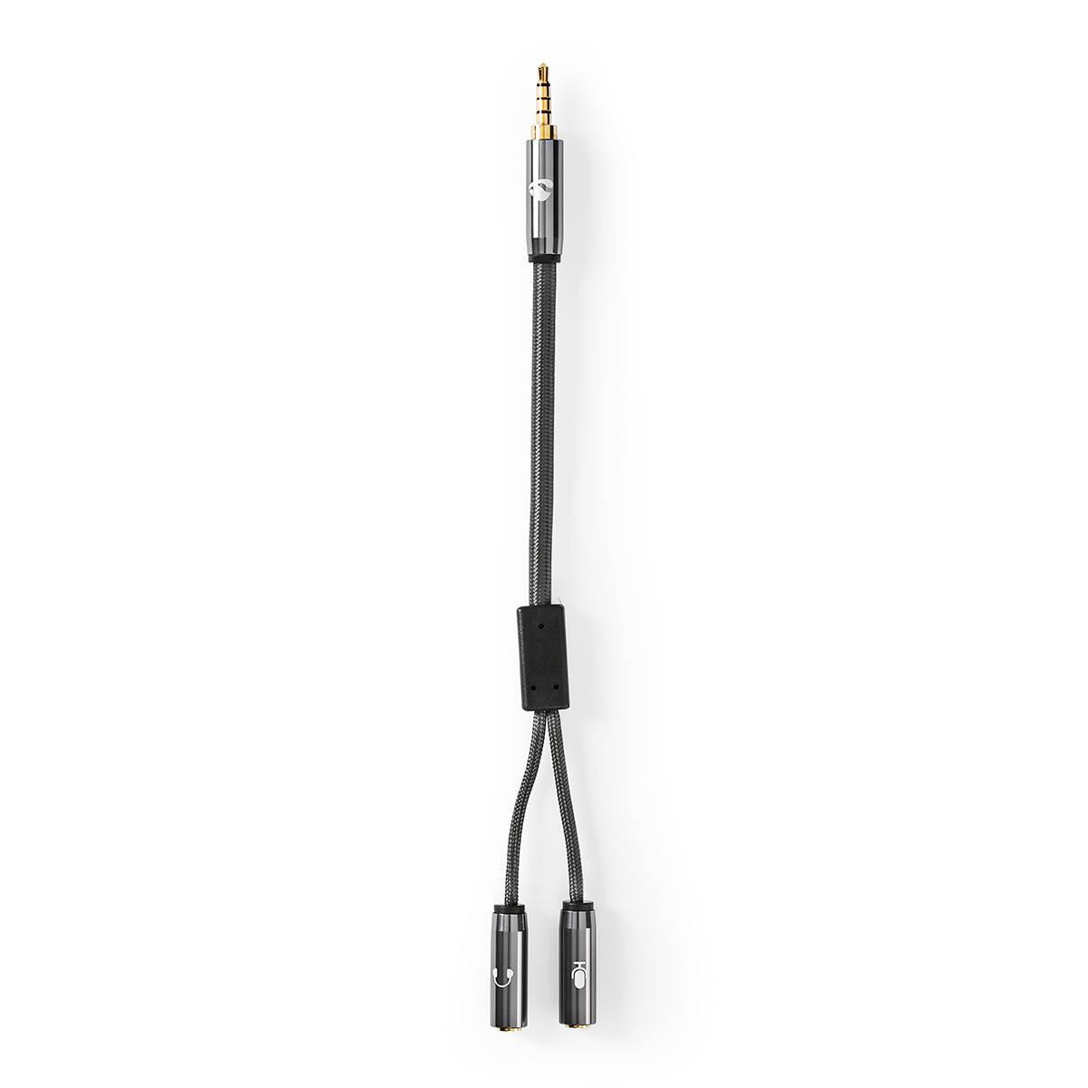 Nedis Stereo Audio Cable | 3.5 mm Male | 2x 3.5 mm Female | Gold Plated | 0.20 m | Round | Grey / Gun Metal Grey | Cover Window Box
