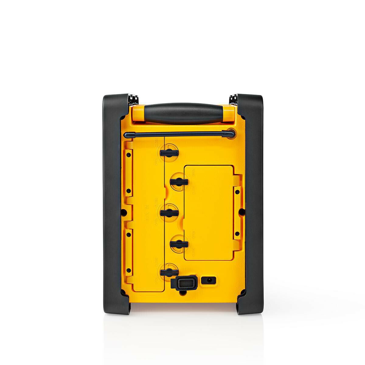 Nedis FM Radio | Jobsite Radio | FM | Battery Powered / Mains Powered | Digital | 15 W | Screen size: 2.2 " | Blue White Screen | IPX5 | Carrying handle | Black / Yellow