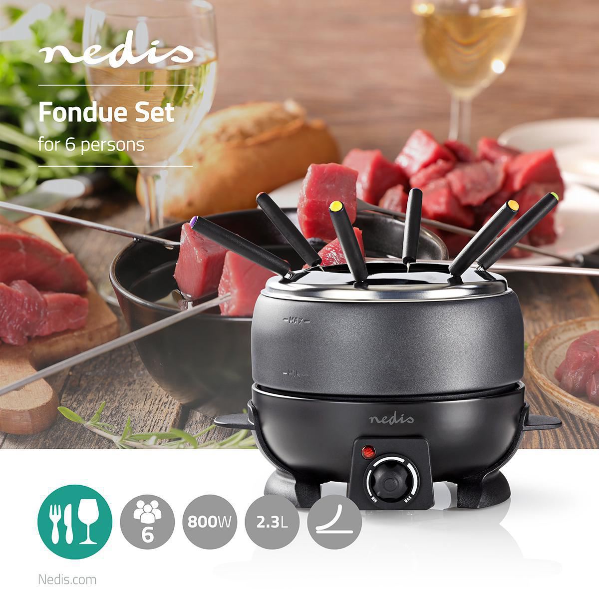 Nedis 2.3L Electric Fondue Set with 6 Forks and Adjustable Temperature