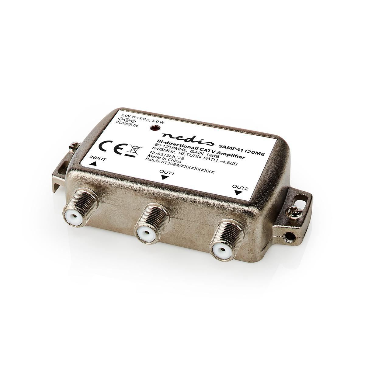 Nedis CATV Amplifier | Gain: 12 dB | 85 - 1218 MHz | Number of outputs: 2 | Return path | Silver
