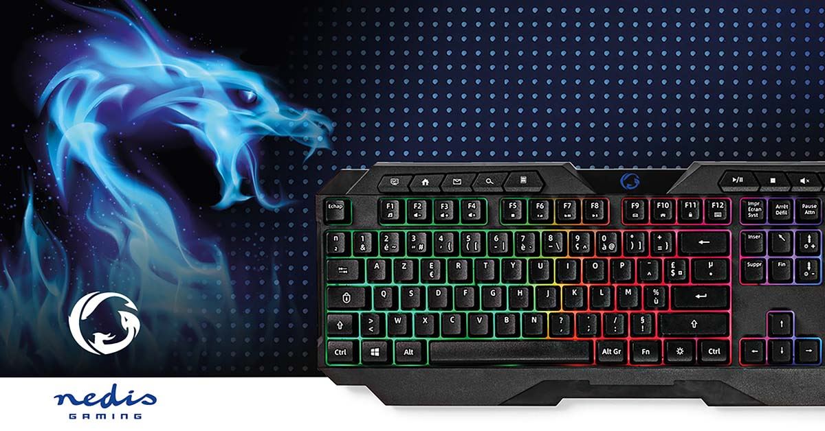 Nedis Wired Gaming Keyboard | USB Type-A | Membrane Keys | LED | AZERTY | FR Layout | USB Powered | Power cable length: 1.30 m | Multimedia