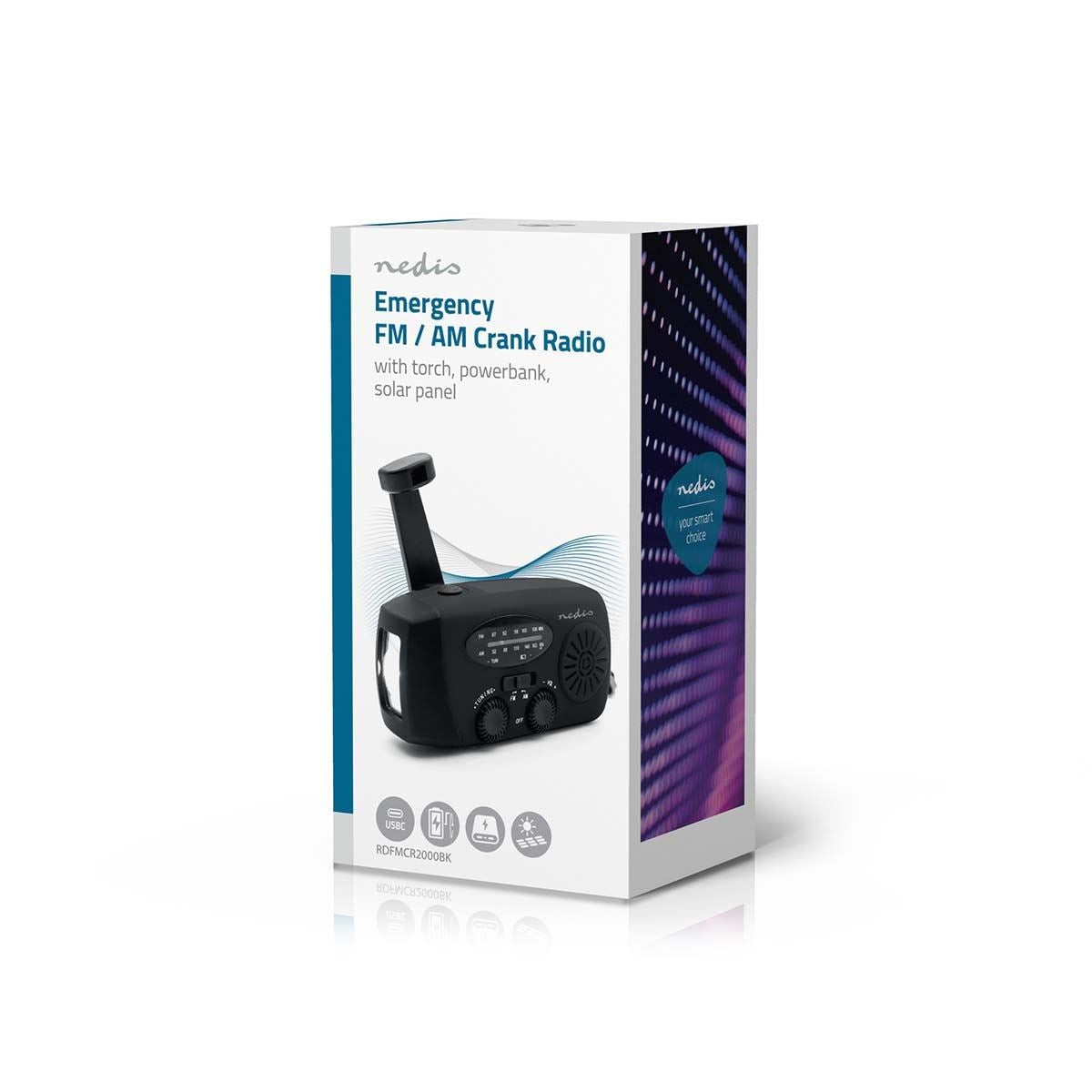Nedis Emergency Radio | Table Design | AM / FM | Powerbank function | Battery Powered / Hand Crank / USB Powered | Black
