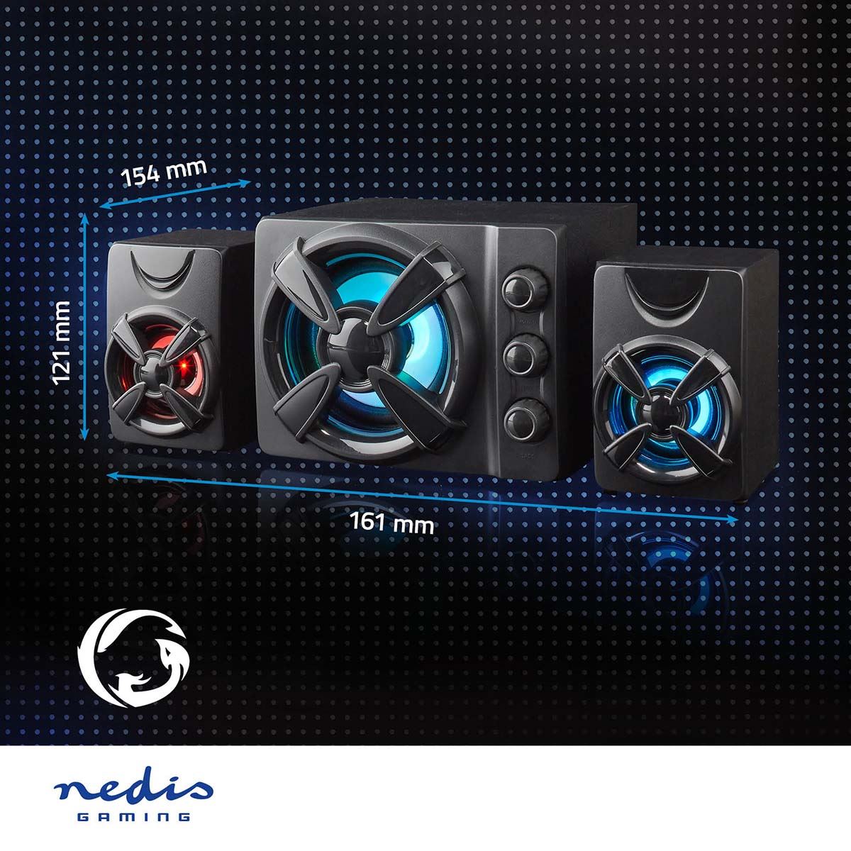Nedis Gaming Speaker | Speaker channels: 2.1 | USB Powered | 3.5 mm Male | 33 W | LED | Volume control