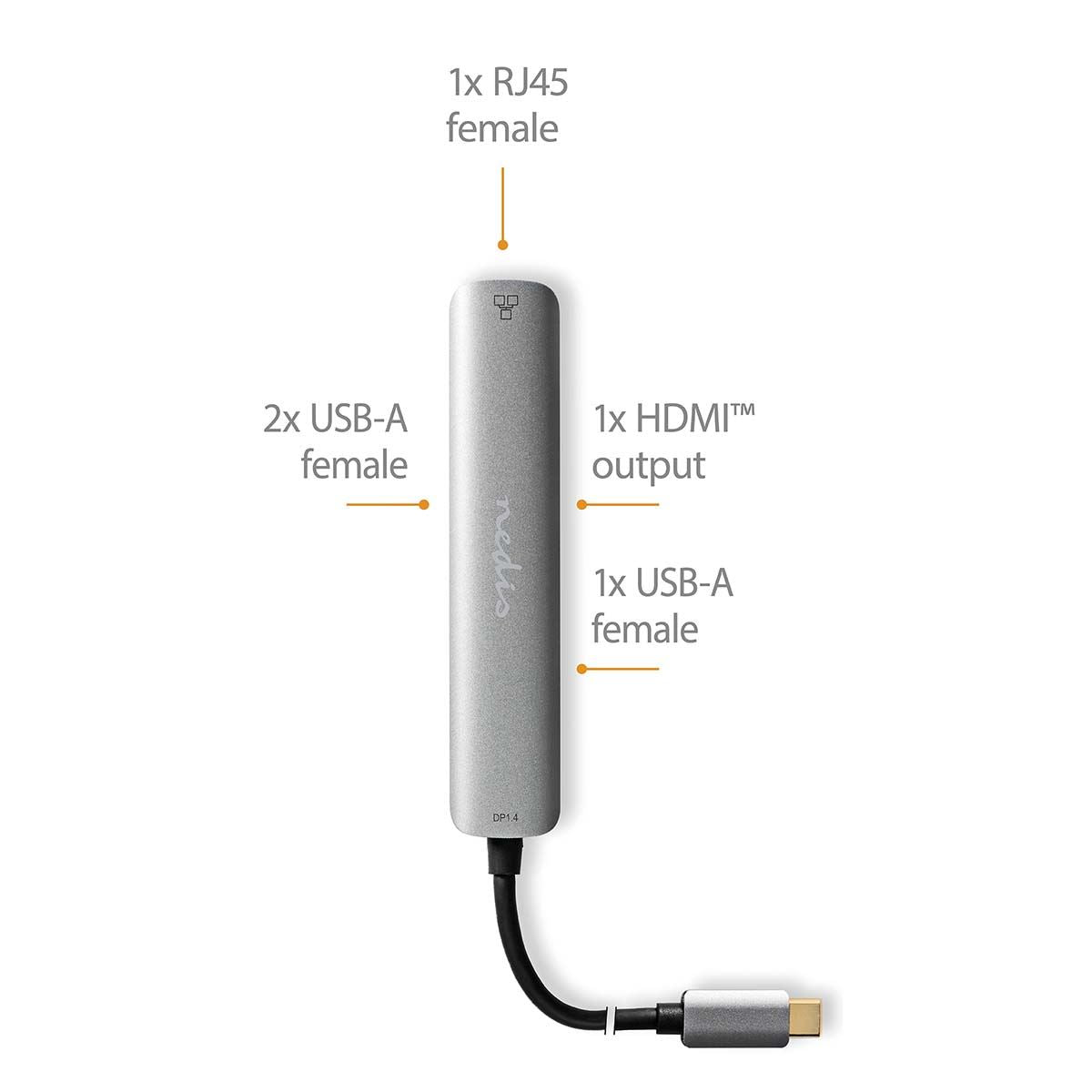 Nedis USB Multi-Port Adapter | USB 3.2 Gen 1 | USB-C™ Male | HDMI™ Output / RJ45 Female / 3x USB-A Female | 5 Gbps | 0.20 m | Round | Gold Plated | PVC | Anthracite | Box
