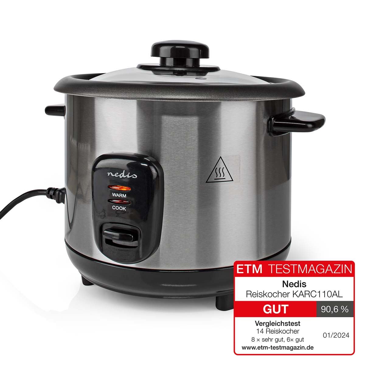 Nedis Rice Cooker | 1 l | 400 W | Non stick coating | Removable bowl | Auto shut-off