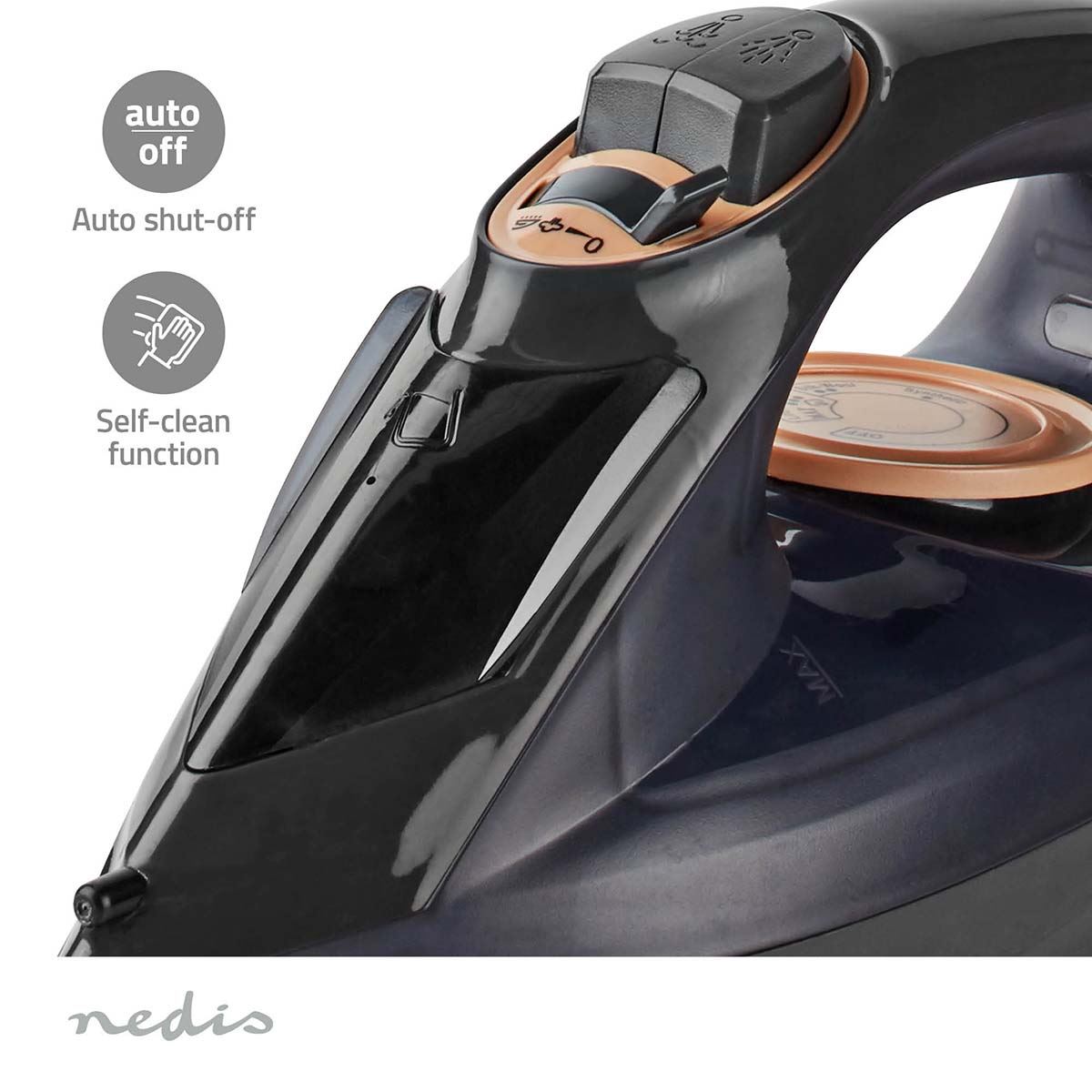 Nedis Steam Iron | 2200 W | 25 g/m | Steam shot | Ceramic | 0.26 l