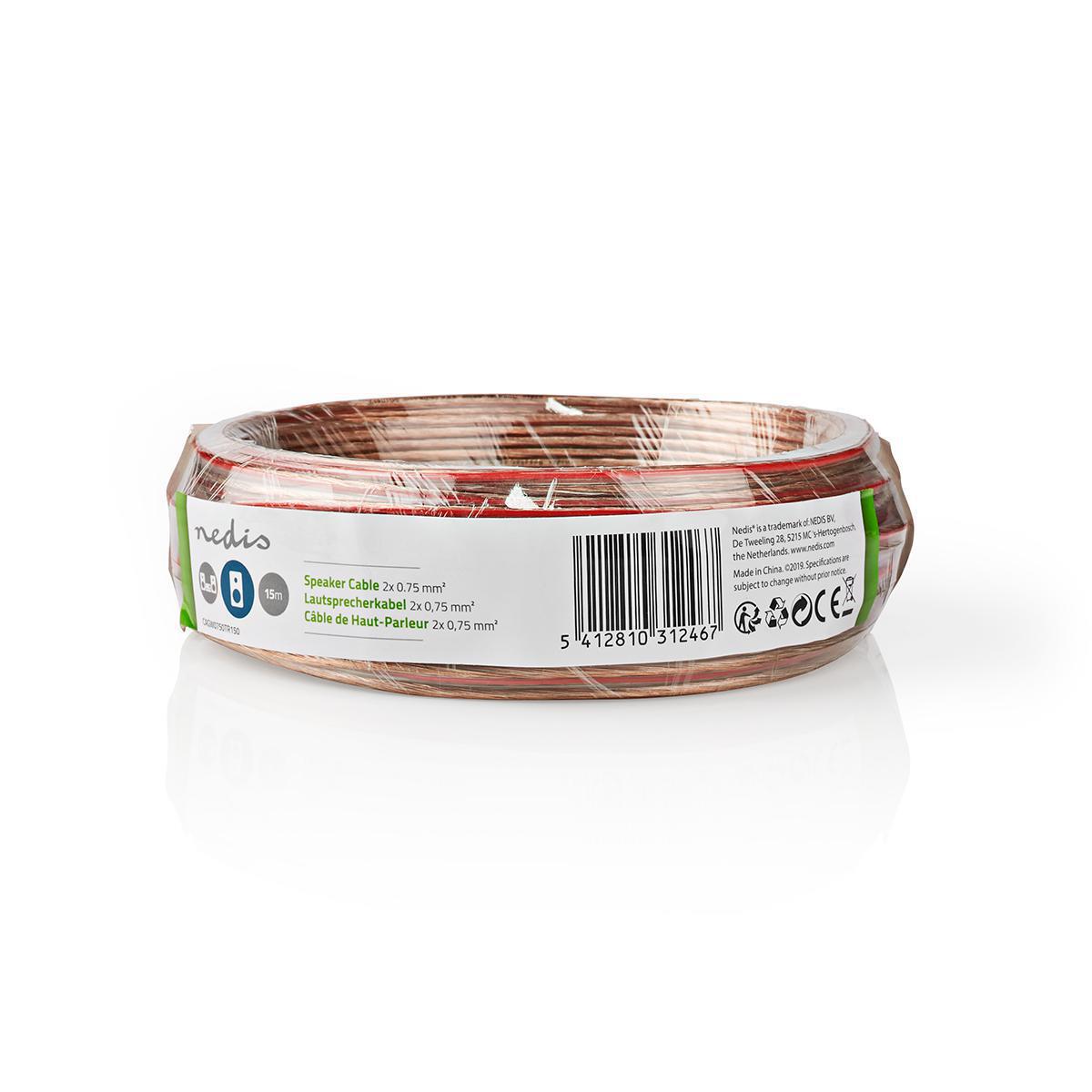 Nedis Speaker Cable | 2 x 0.75 mm² | CCA | 15.0 m | Round | PVC | Transparent | Wrap