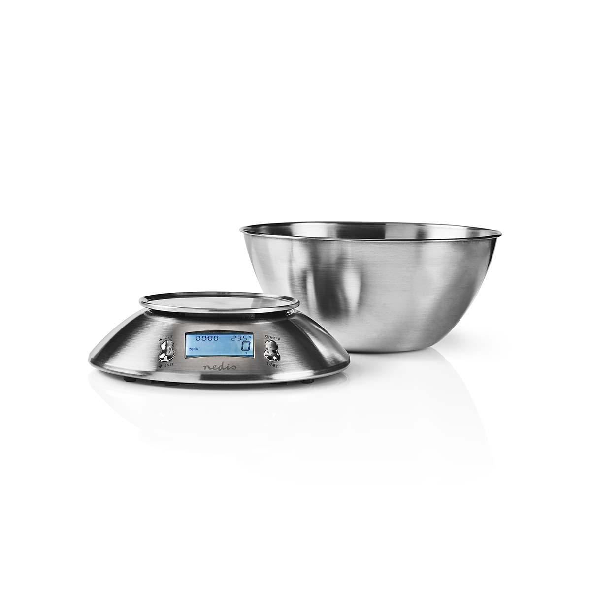 Nedis Kitchen Scales | Digital | Stainless Steel | Timer function | Thermometer function | Removable Bowl | Silver