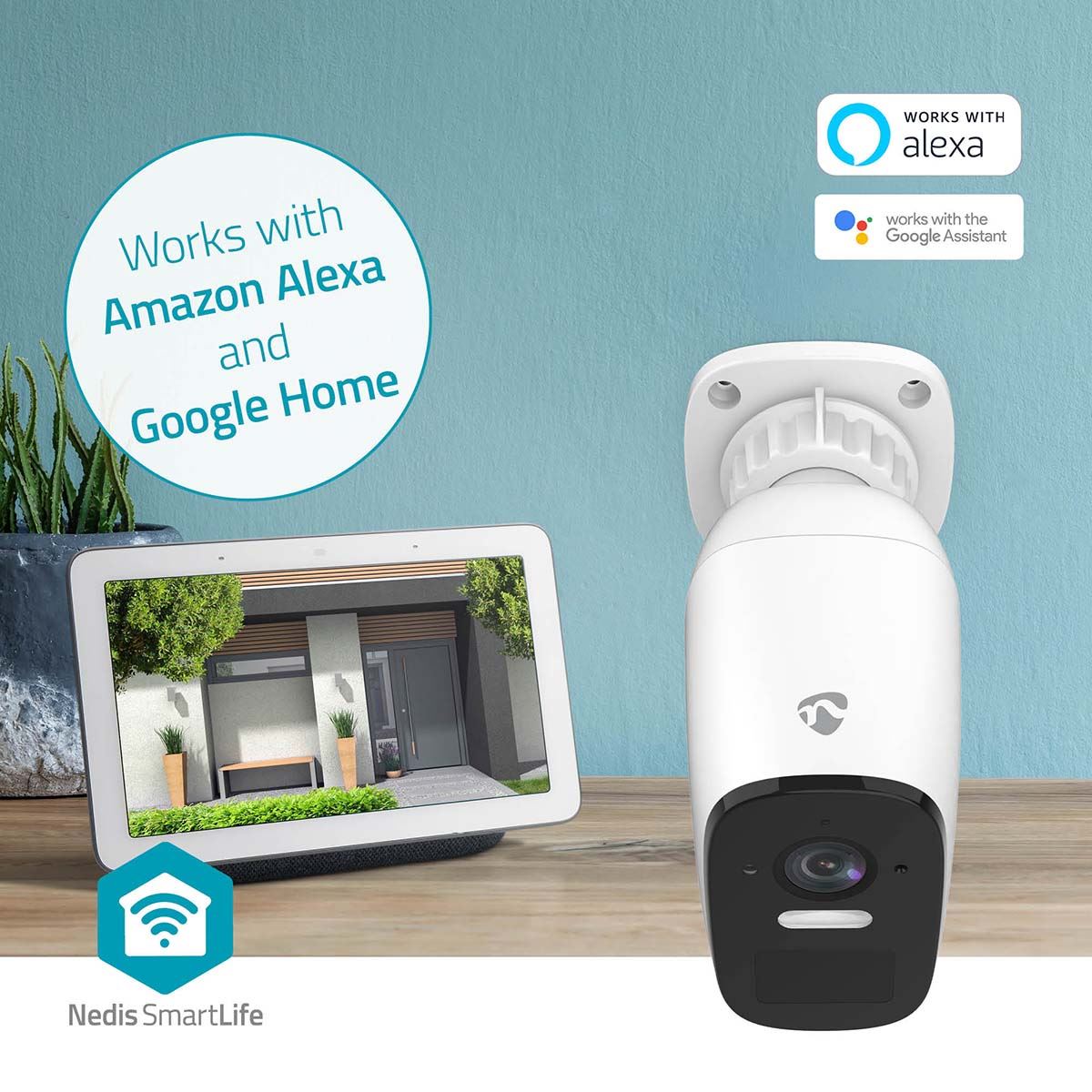 Nedis SmartLife Outdoor Camera | Wi-Fi | Spotlight | 4MP Quad HD 1440p / 2560x1440 | Pan tilt | IP66 | Max. battery life: 10 Months | Cloud Storage (optional) / microSD (not included) | 5 V DC | With motion sensor | Night vision | White
