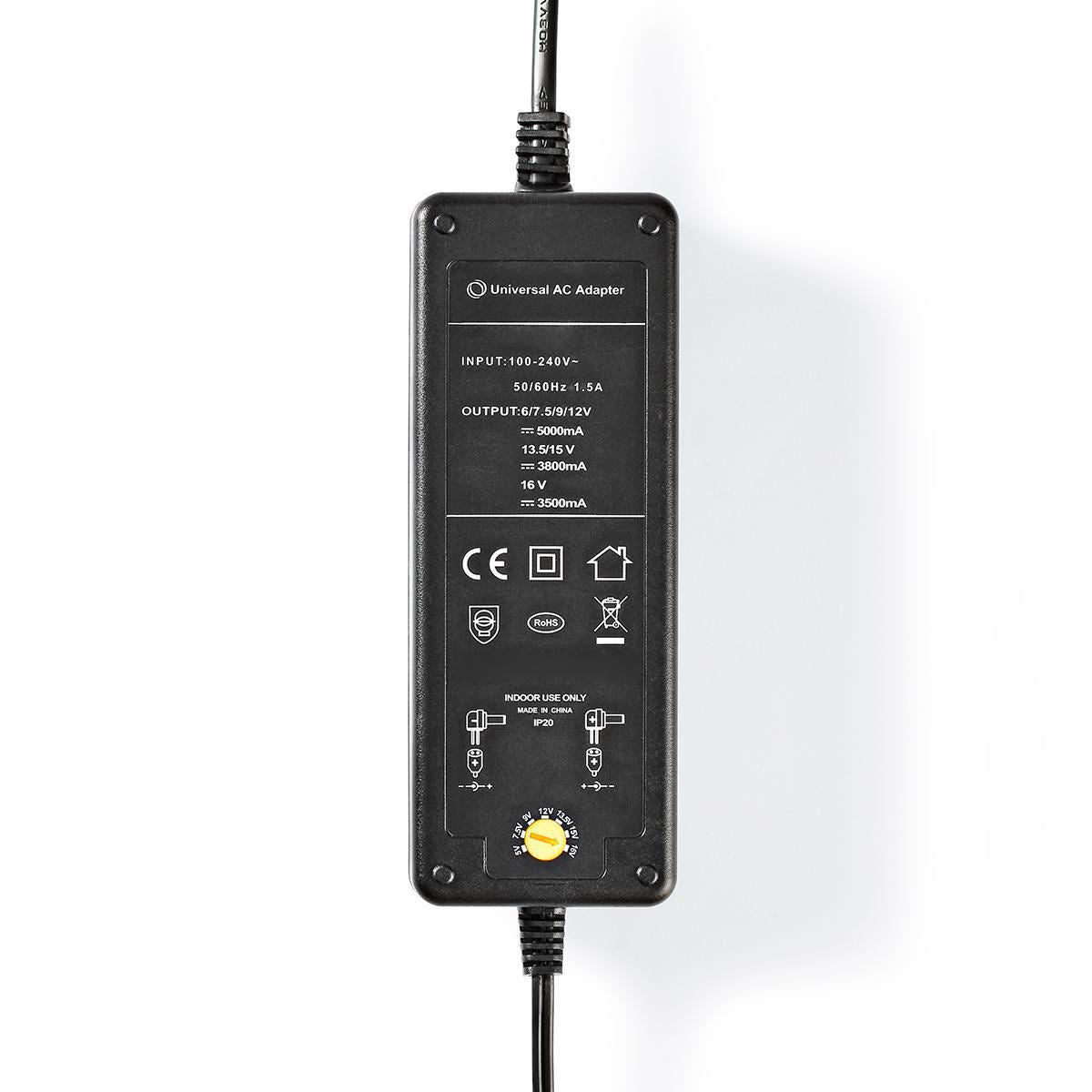 Nedis Universal EU AC Power Adapter | 60 W | 6 - 16 V DC | 1.10 m | 5.0 - 5.2 A | 8 plug(s) | Black
