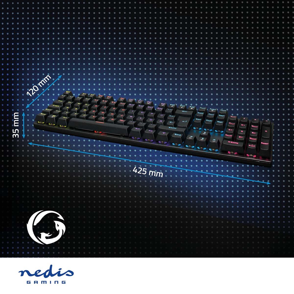 Nedis Wired Gaming Keyboard | USB Type-A | Mechanical Keys | LED | German | DE Layout | USB Powered | Power cable length: 1.50 m | Gaming