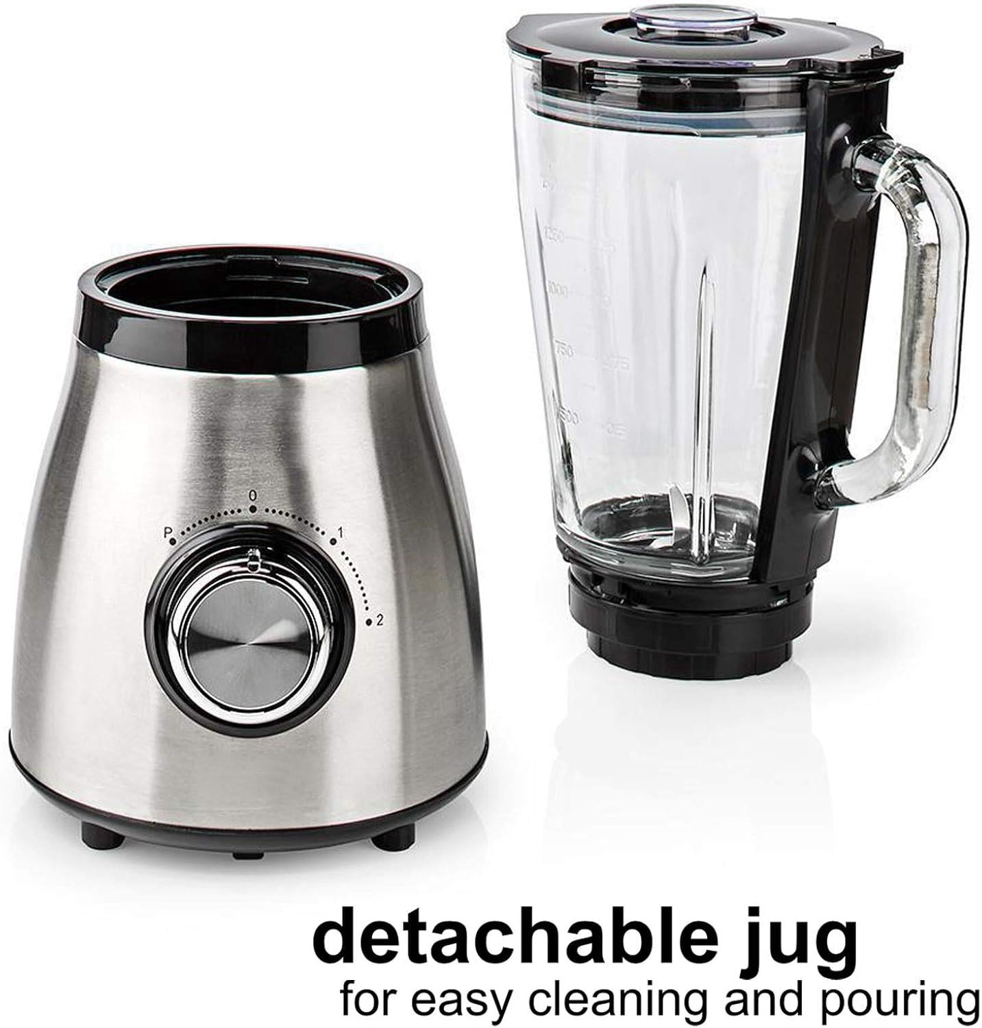 Nedis Stand Blender | 800 W | 1.5 l | Glass | 2-Speed Setting | Black / Silver