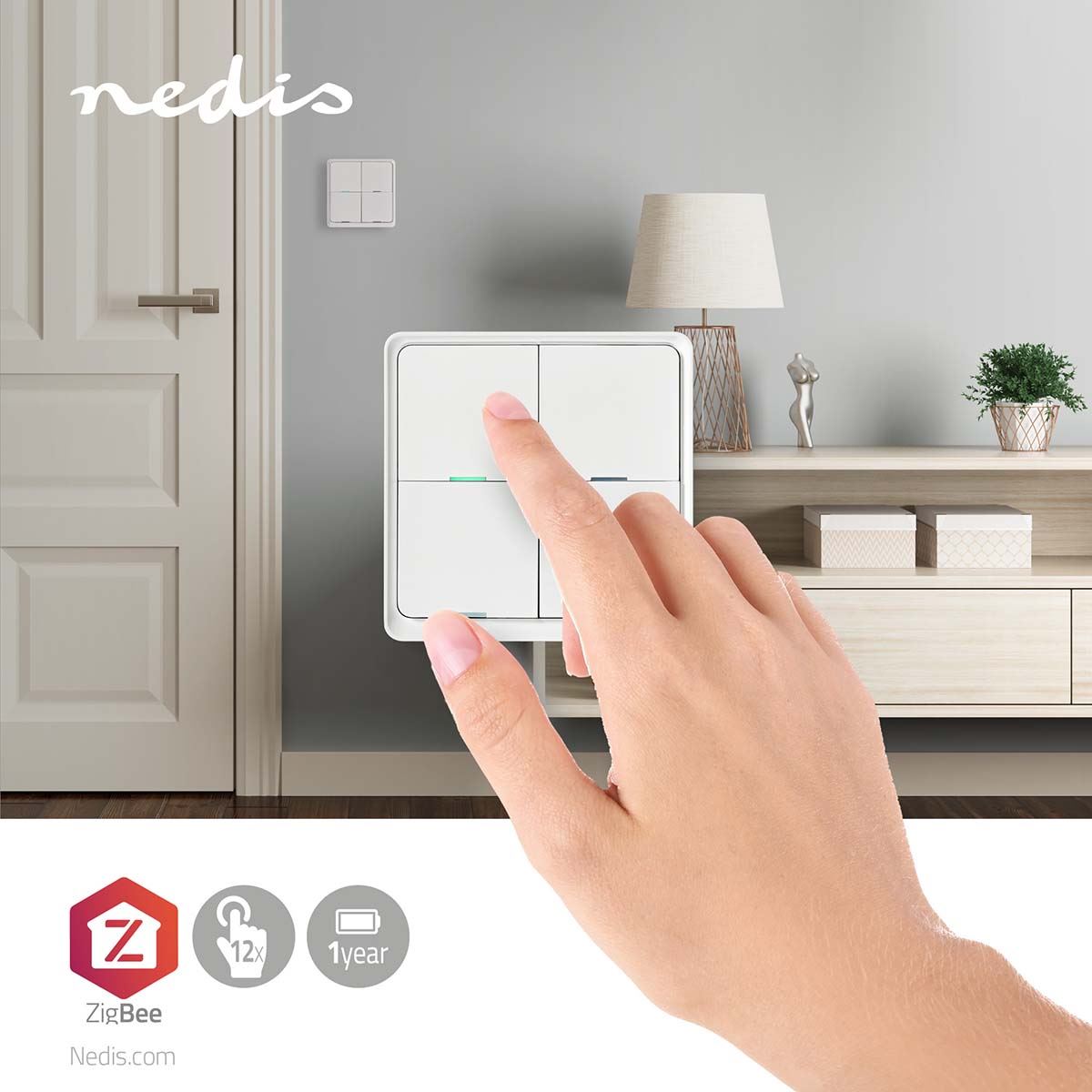 Nedis SmartLife Wall Switch | Zigbee 3.0 | Wall Mount | Android™ / IOS | Plastic | White