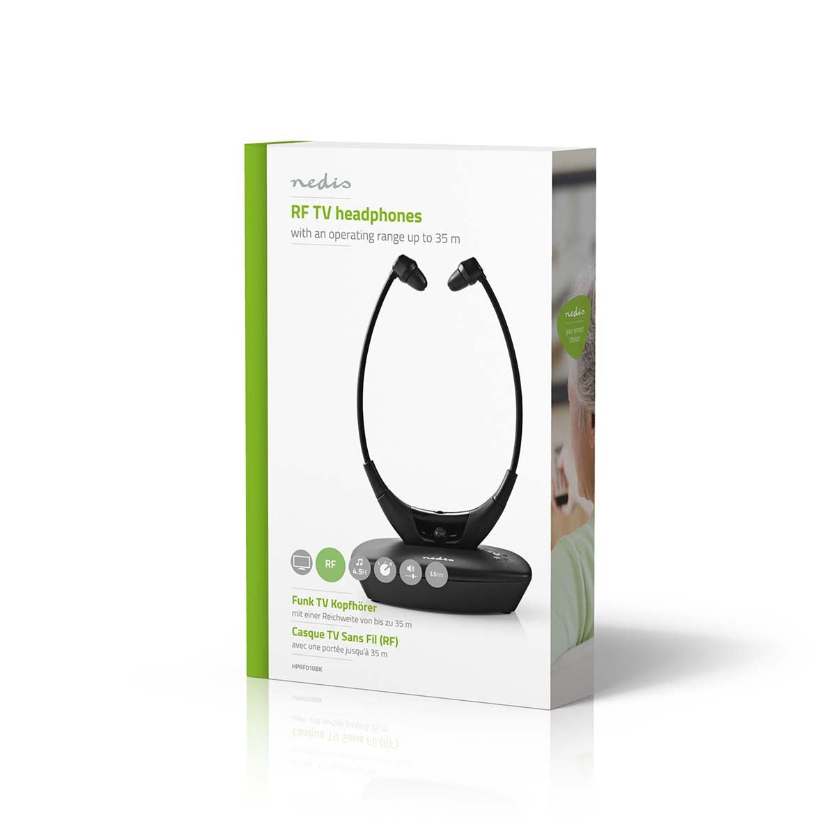 Nedis Wireless TV Headphones | RF | In-Ear | Maximum battery play time: 4.5 hrs | 35 m | Digital Audio | Charging dock | Balance control | Black