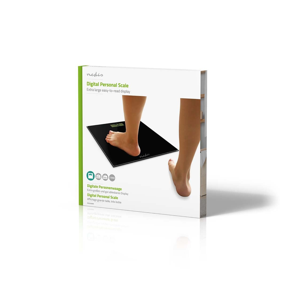 Nedis Personal Scale | Digital | Black | Tempered Glass | Maximum weighing capacity: 150 kg