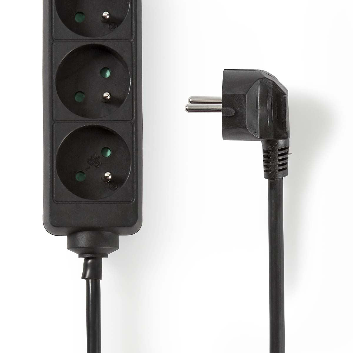 Nedis Extension Socket | Type E (CEE 7/6) | 3-Way | 5.00 m | 3680 W | 16 A | Kind of grounding: Pin Earth | 230 V AC 50/60 Hz | Socket angle: 45 ° | H05VV-F 3G1.5mm² | Black