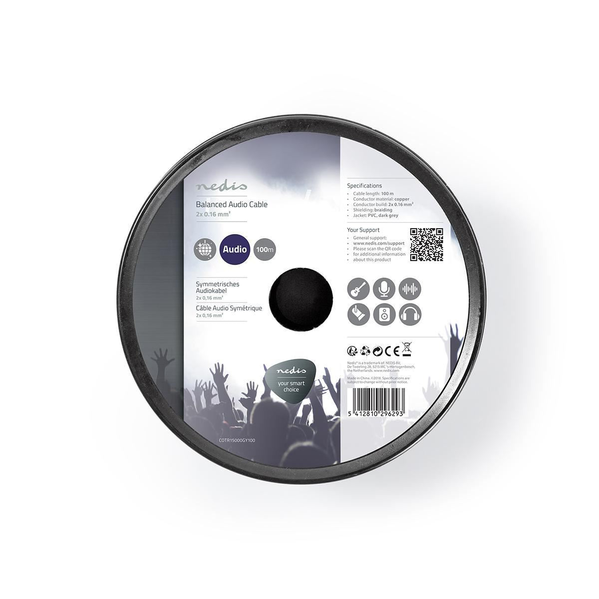 Nedis Audio Cable | 2 x 0.16 mm² | Copper | 100.0 m | Round | PVC | Dark Grey | Reel