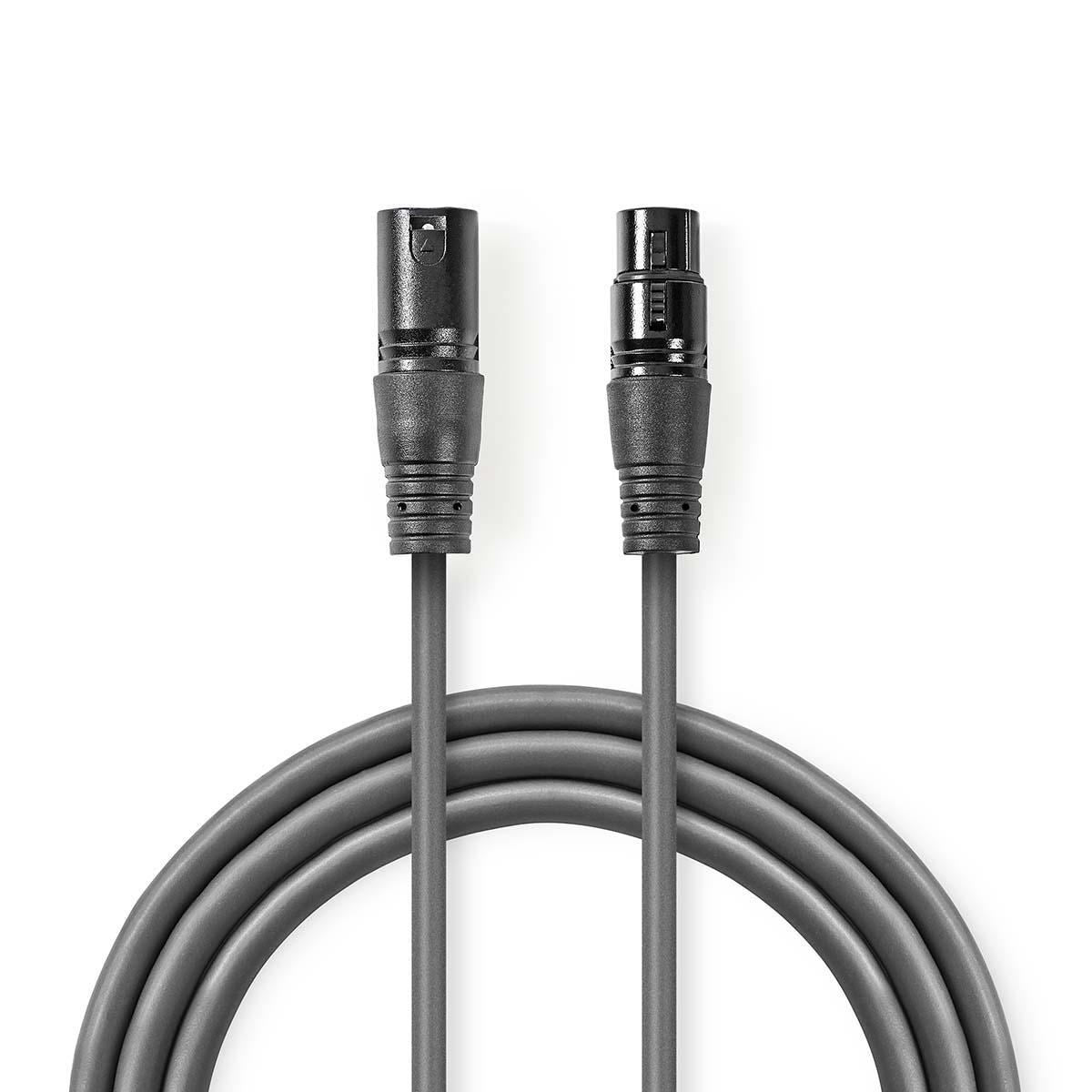Nedis Balanced Audio Cable | XLR 3-Pin Male | XLR 3-Pin Female | Nickel Plated | 1.50 m | Round | PVC | Dark Grey | Carton Sleeve