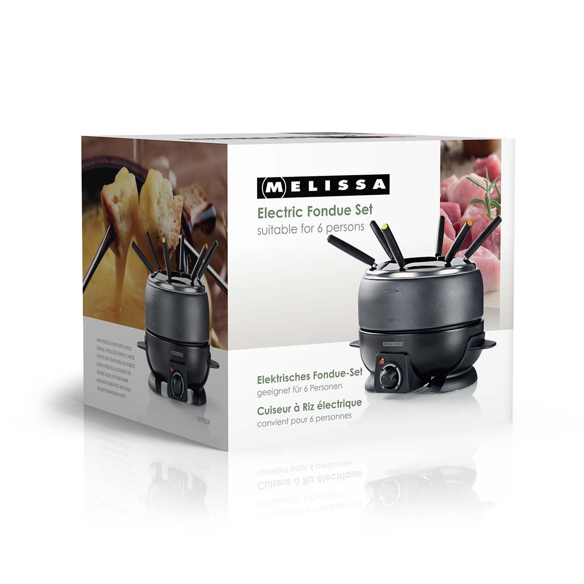 MELISSA Fondue Set | 6 Persons | 2.3 l | Adjustable temperature control | 800 W | Cool touch handles | Anti-slip feet | Overheating protection