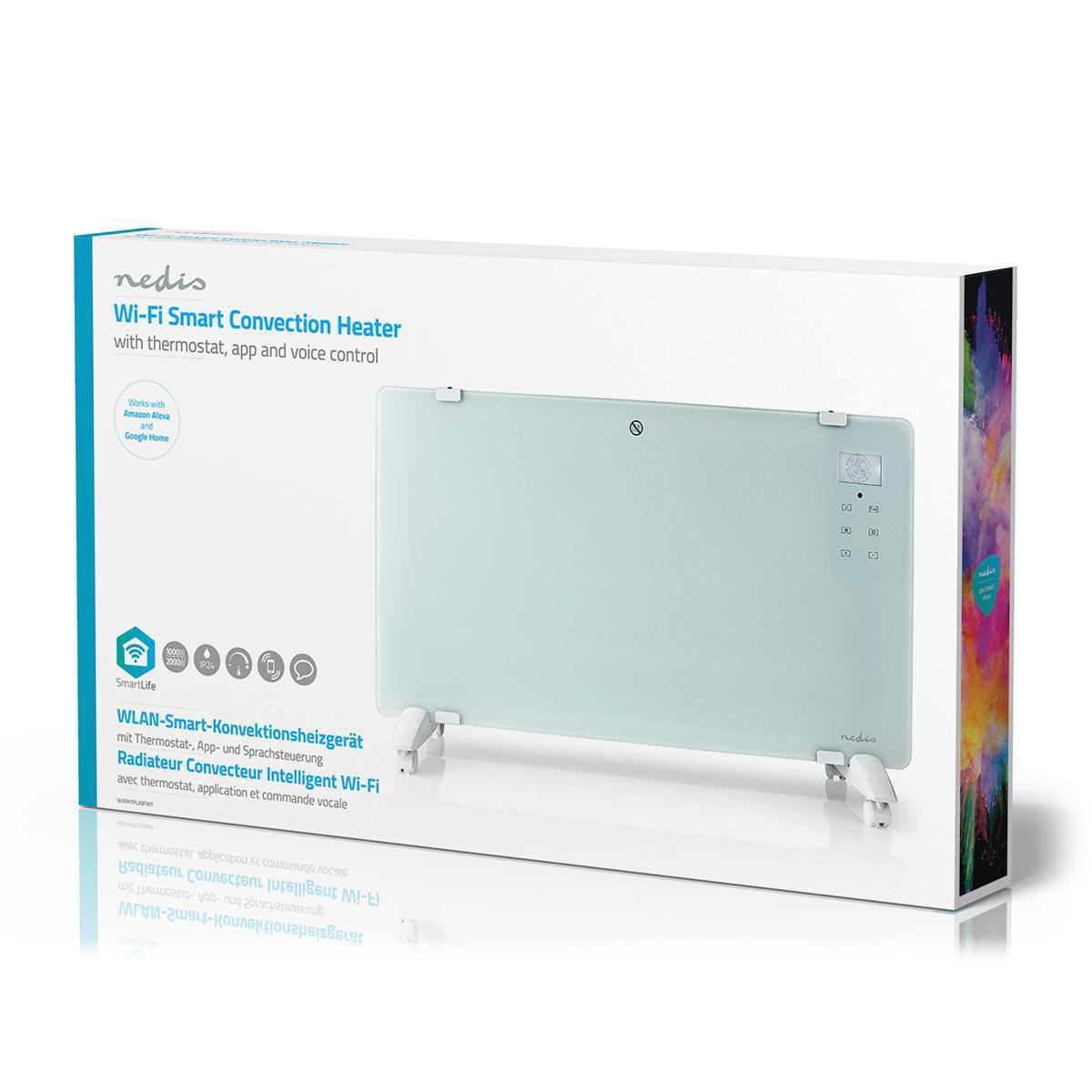 Nedis SmartLife Convection Heater | Wi-Fi | Suitable for bathroom | Glass Panel | 2000 W | 2 Heat Settings | LED | 15 - 35 °C | Adjustable thermostat | White
