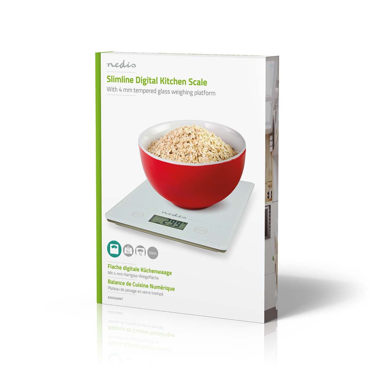 Nedis Kitchen Scales | Digital | Glass / Plastic | CR 2032 Battery | White