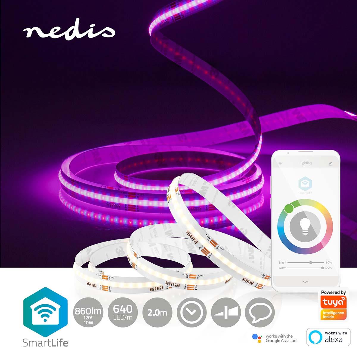 Nedis SmartLife LED Strip | Wi-Fi | RGB / Warm to Cool White | COB | 2.00 m | IP20 | 2700 - 6500 K | 860 lm | Android™ / IOS