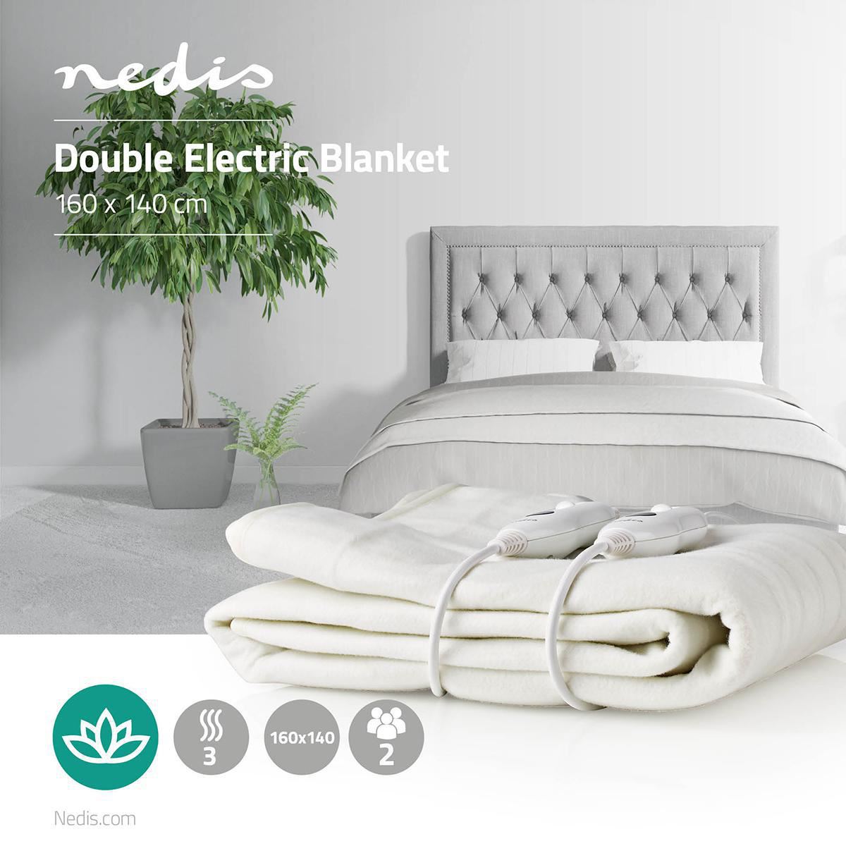 Nedis Electric Blanket | Underblanket | 2 Persons | 160 x 140 cm | 3 Heat Settings | Washable | Overheating protection | Polyester
