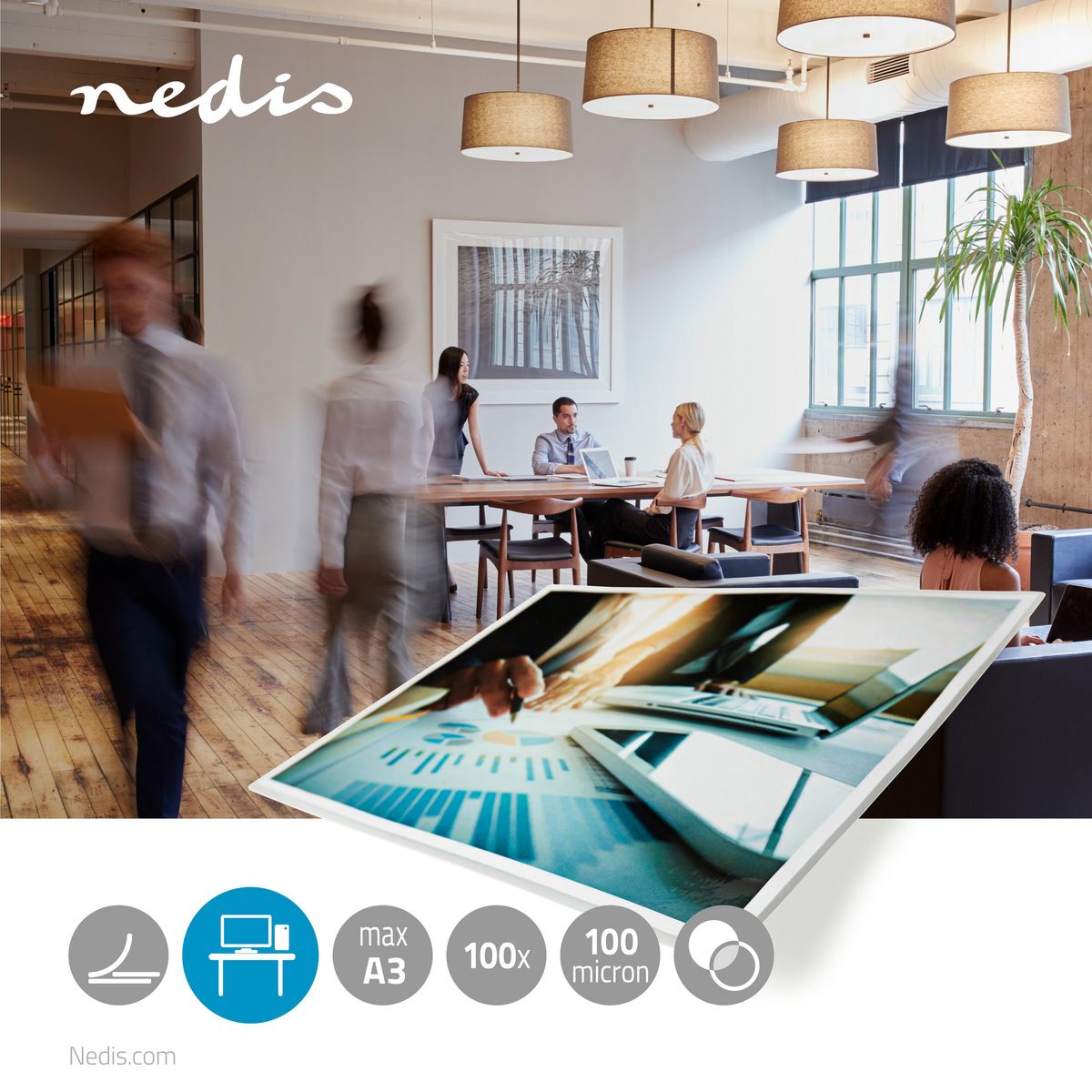 Nedis Laminating Film | A3 | Thickness: 100 µm | Packed per: 100 pcs | Plastic | Transparent