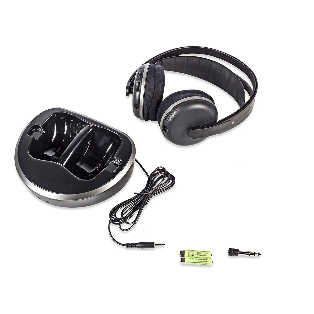 Nedis Wireless TV Headphones | RF | Over-Ear | Maximum battery play time: 11 hrs | 100 m | Digital Audio | Charging dock | Black / Silver