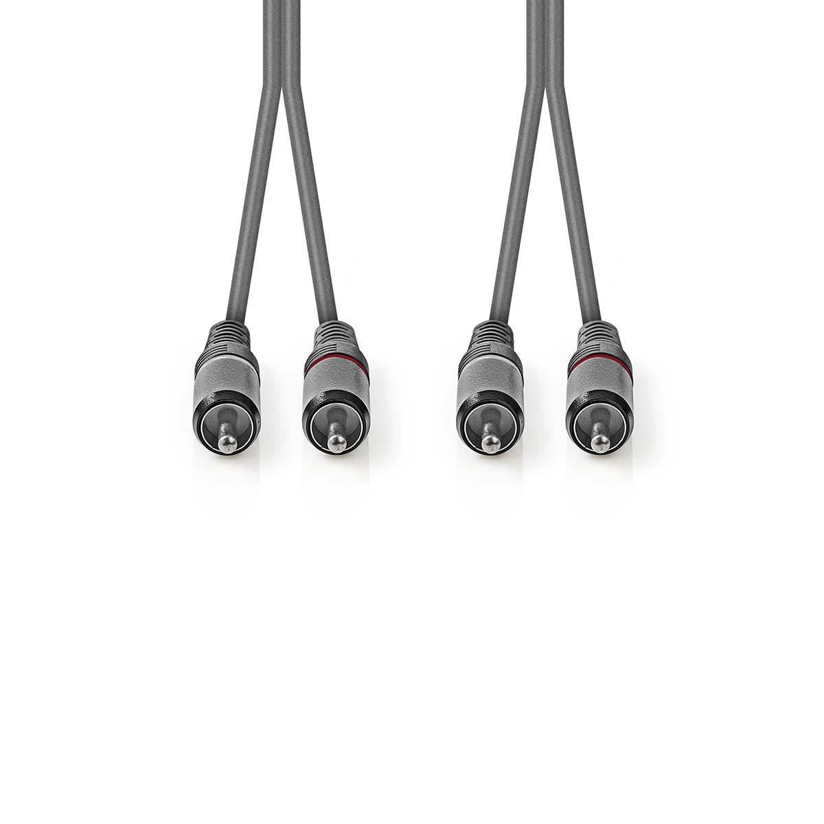 Nedis Stereo Audio Cable | 2x RCA Male | 2x RCA Male | Nickel Plated | 5.00 m | Round | Dark Grey | Carton Sleeve
