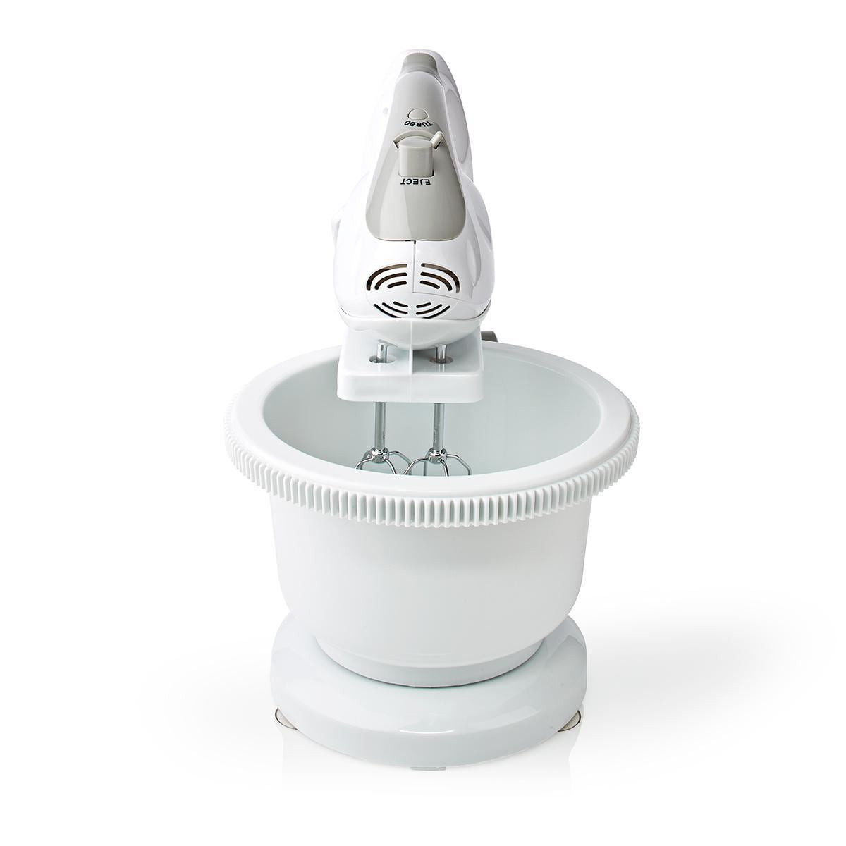 Nedis Hand Mixer | 200 W | 5-Speed Setting | Turbo function | Turning Bowl / 2 Beaters / 2 Dough Hooks | Grey / White